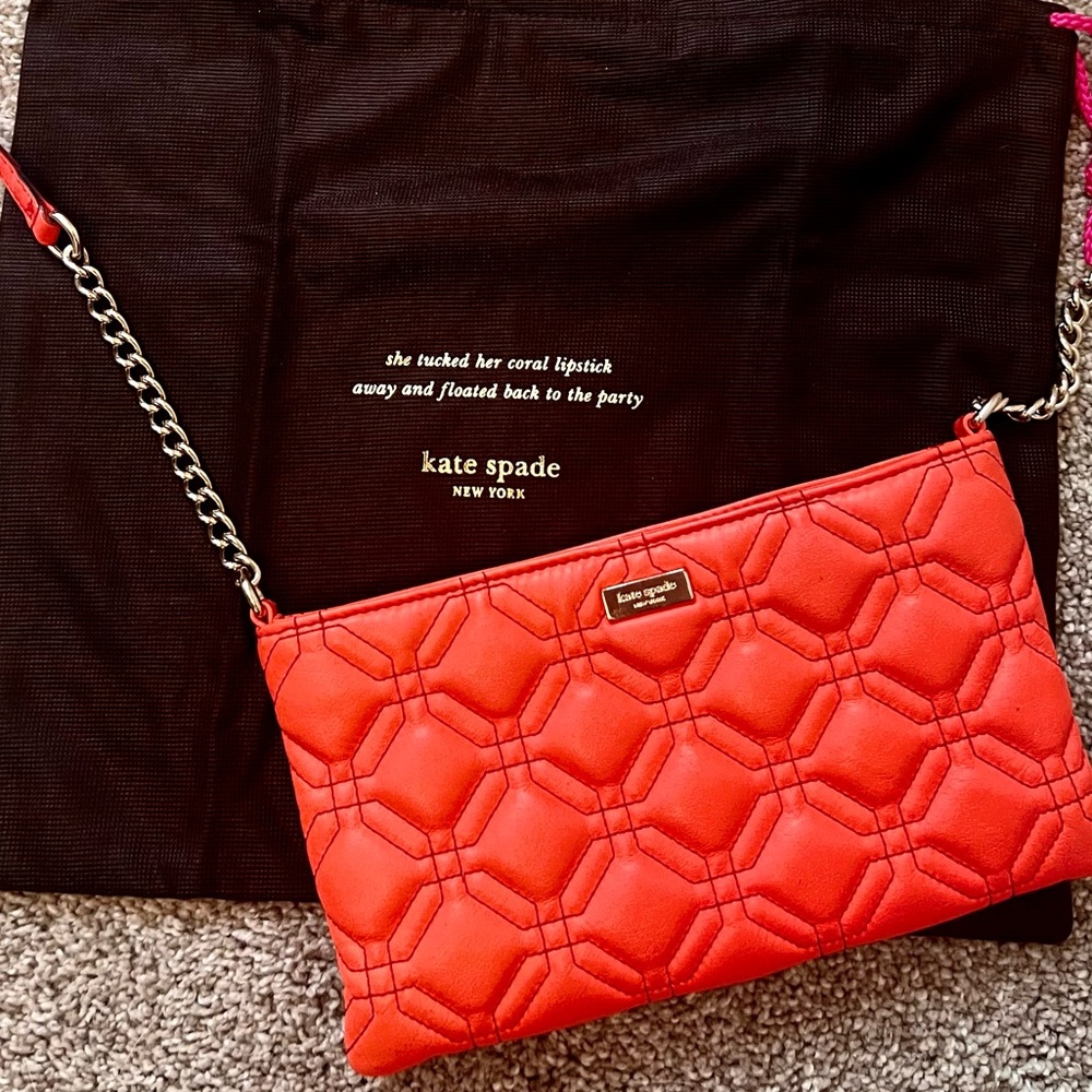 Coral Kate Spade Crossbody Bag w Chain and Leather Strap
